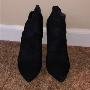 Black Spandex Pointy Toe Ankle Booties